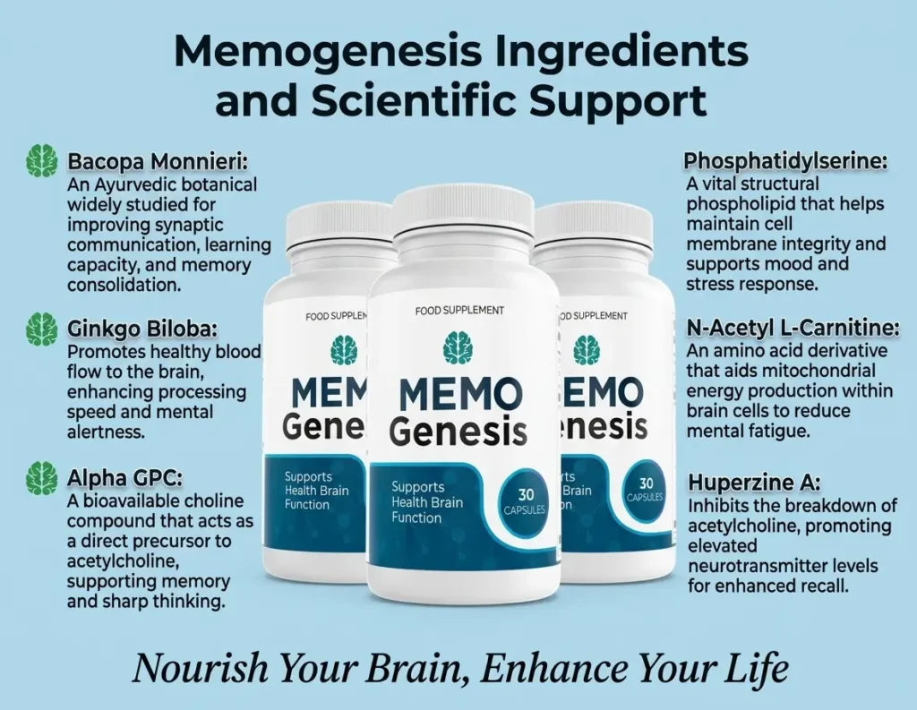 Memogenesis formula for focus and cognitive support and ingredients